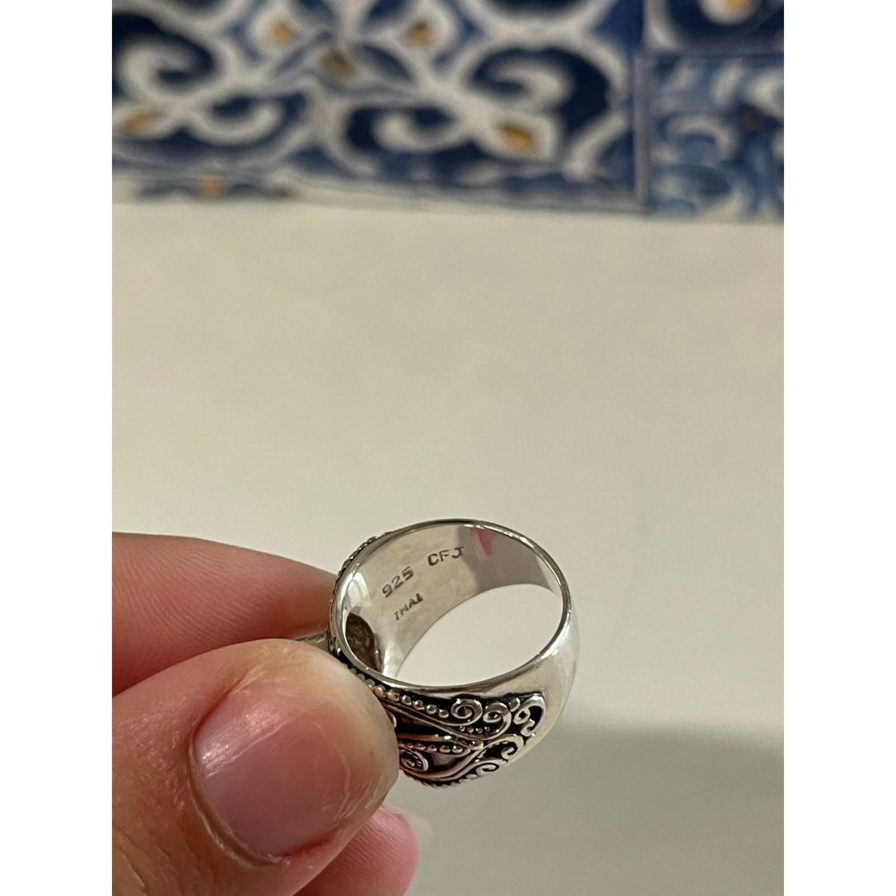 Elegant Purple Stone 925 Silver Ring with Intricate Details | Thai Made, Size 8 - Picture 6 of 6